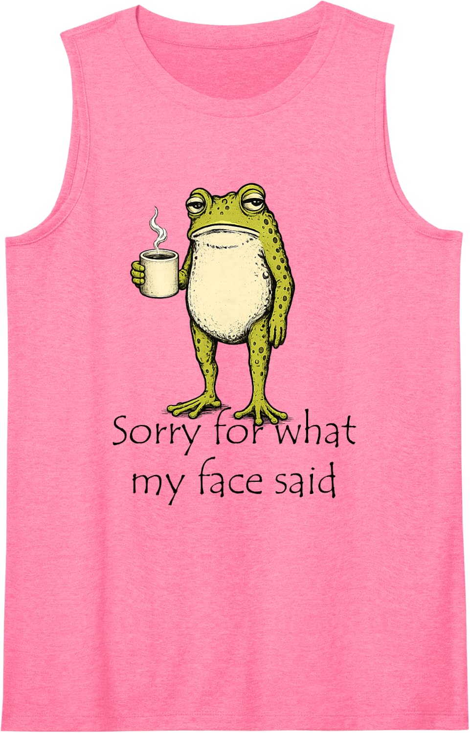 Sorry for What My Face Said Funny Coffee Frog Sleeveless Tank Top - Pink