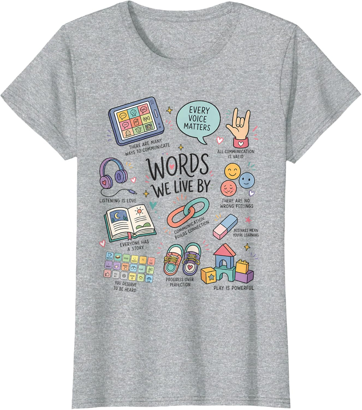 SLP AAC Speech Language Pathologist Every Voice Matters T-Shirt - Heather Grey