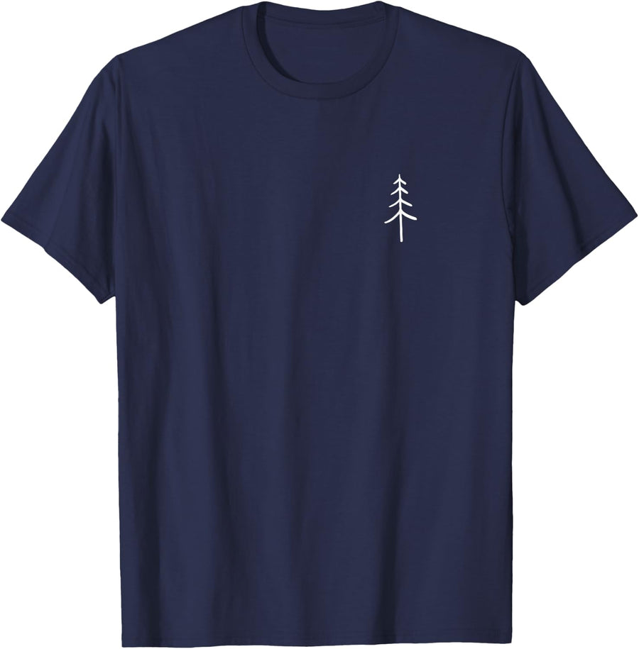 Small Tree Minimalist Camping Nature Forest Outdoor Lover T-Shirt - Navy Blue