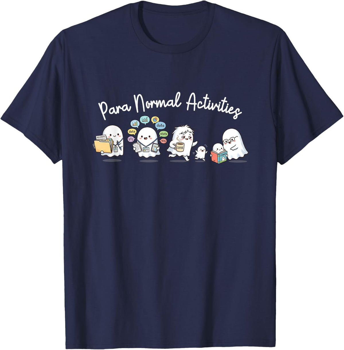 Special Education Paraprofessional Ghost Data Coffee Teacher T-Shirt - Navy Blue