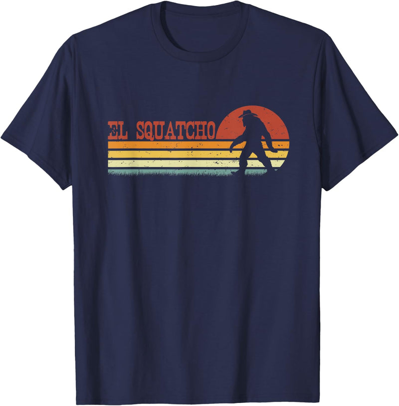 El Squatcho Funny Bigfoot Cinco De Mayo T-Shirt Tee Mexican Sasquatch Retro Stripes Gift For Men Women - Navy Blue