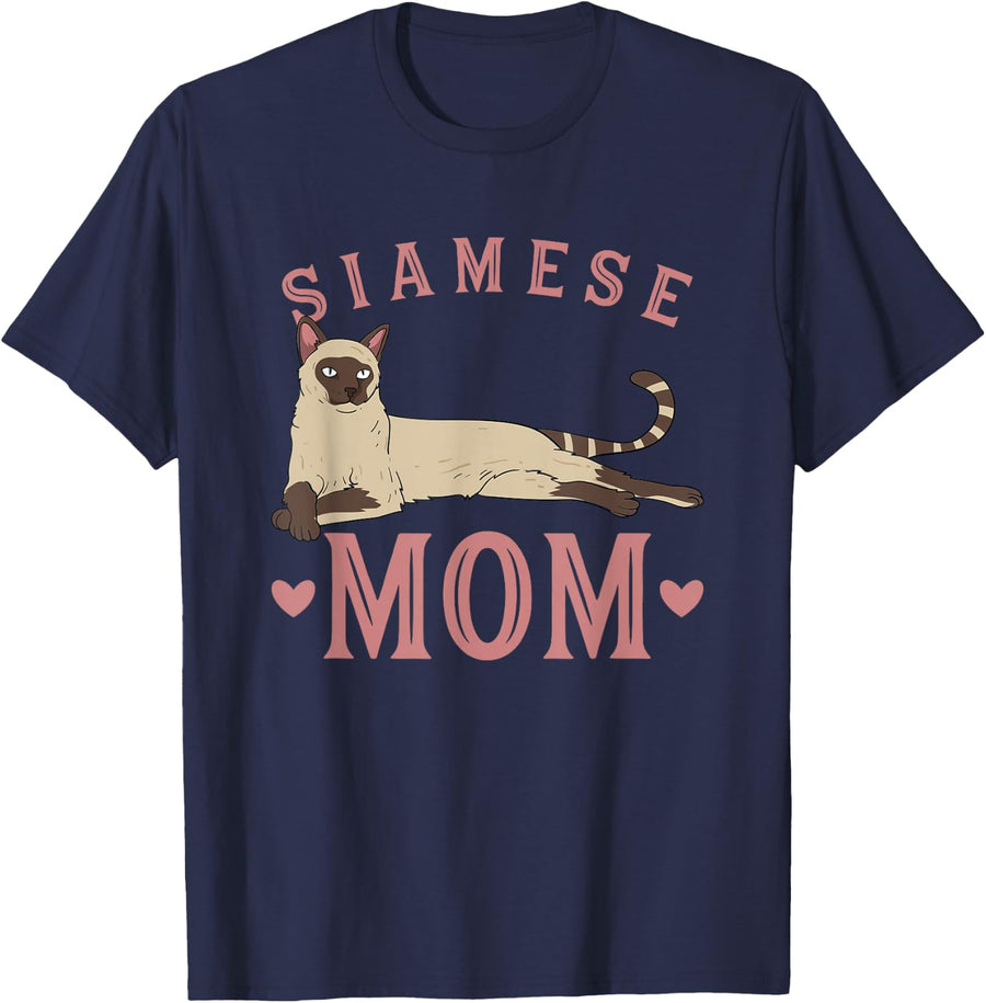 Siamese Mom Adorable Cat Lover T-Shirt - Navy Blue