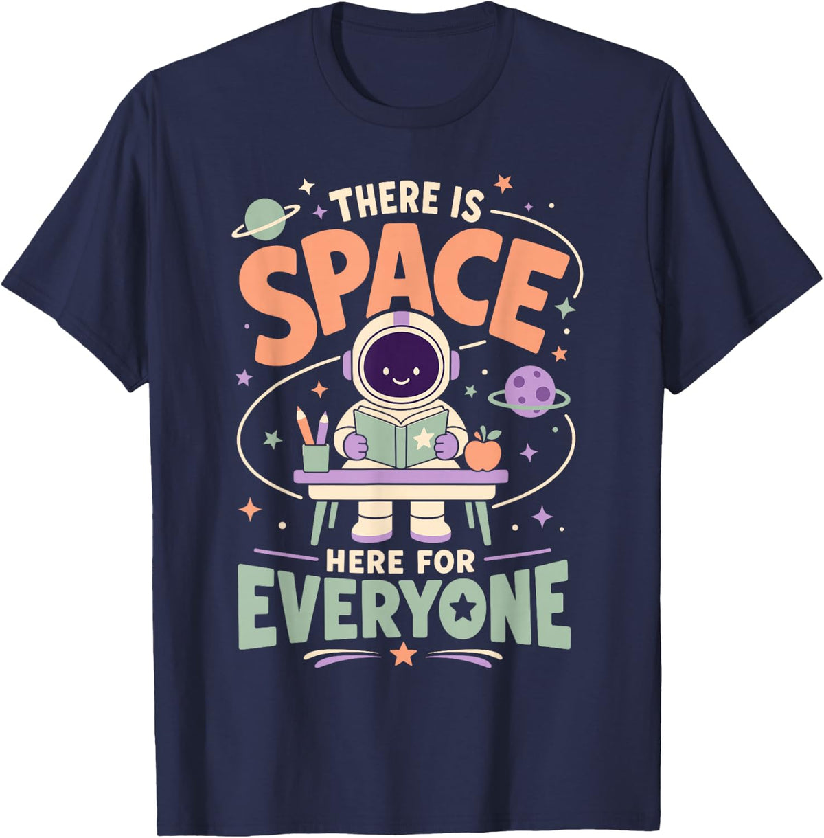 Space Teacher Reading Classroom Everyone Astronomy T-Shirt - Navy Blue