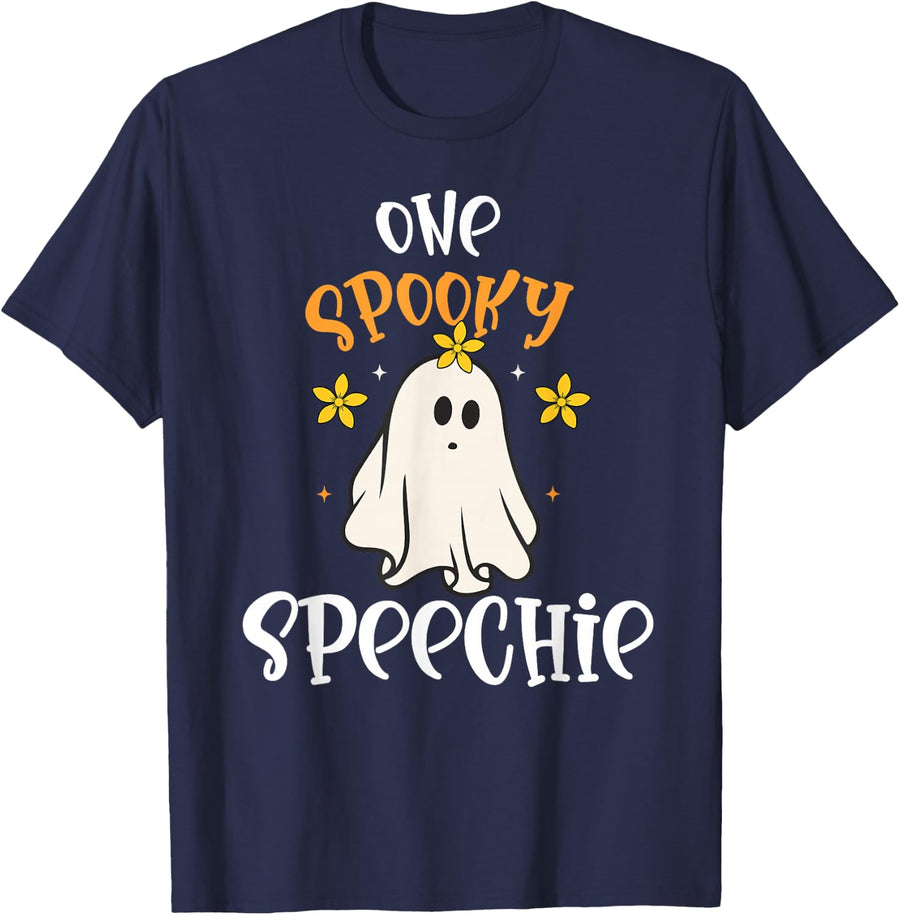 SLP Halloween Spooky Speechie Halloween Speech Therapy T-Shirt - Navy Blue