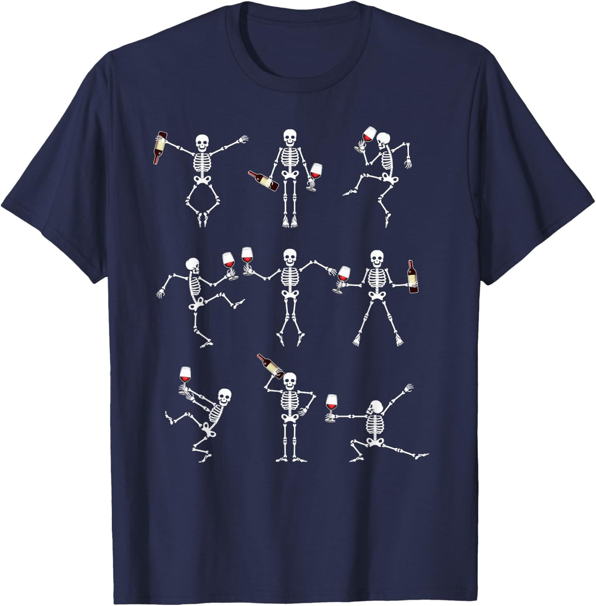 Skeleton Dancing with Hallo Wine Halloween Party Shirt T-Shirt - Navy Blue