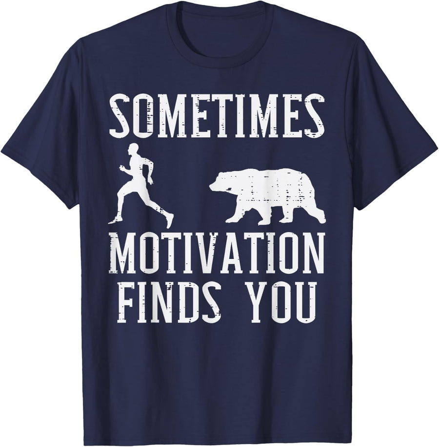 Sometimes Motivation Finds You Camping Camper Men Women Kids T-Shirt - Navy Blue