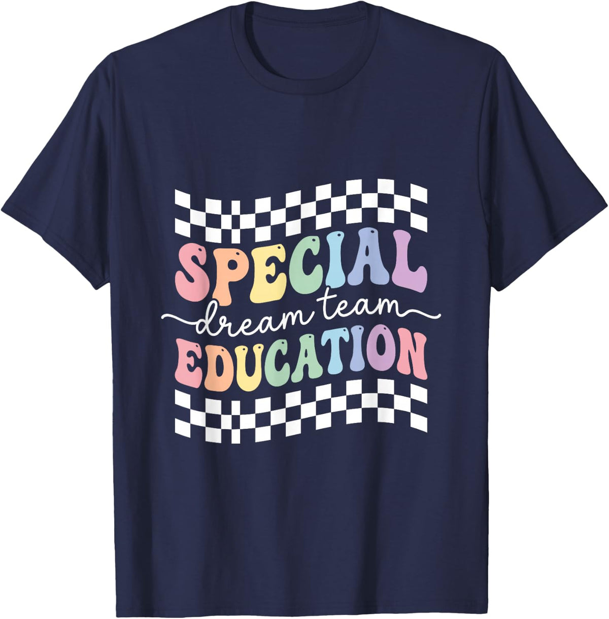 Special Education Dream Team SPED Teacher Retro Checkered T-Shirt - Navy Blue