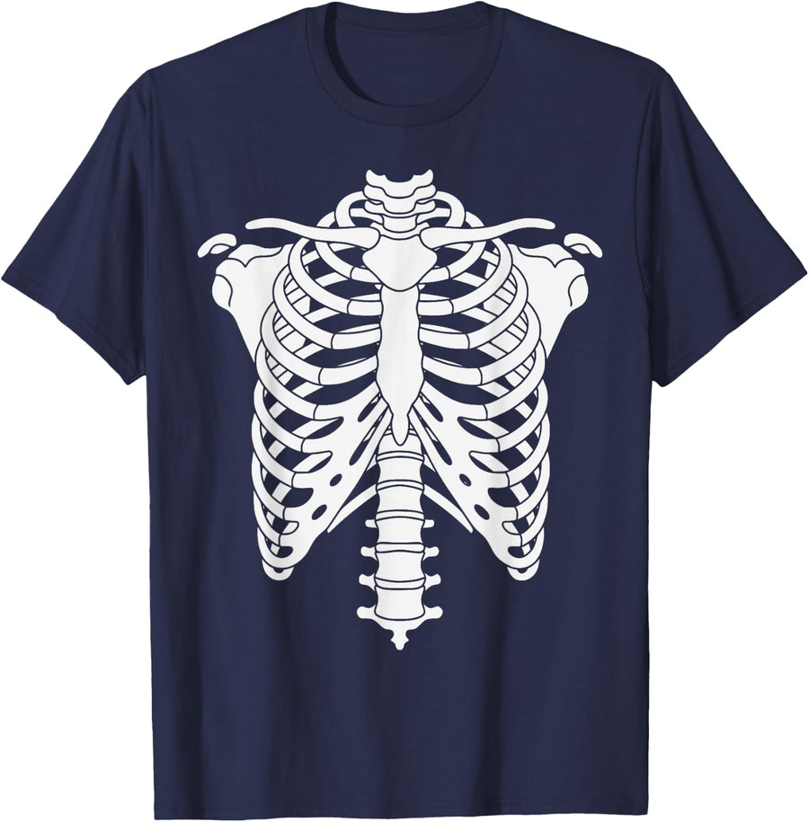 Skeleton Rib cage Anatomy Spooky Halloween Party Costume T-Shirt - Navy Blue