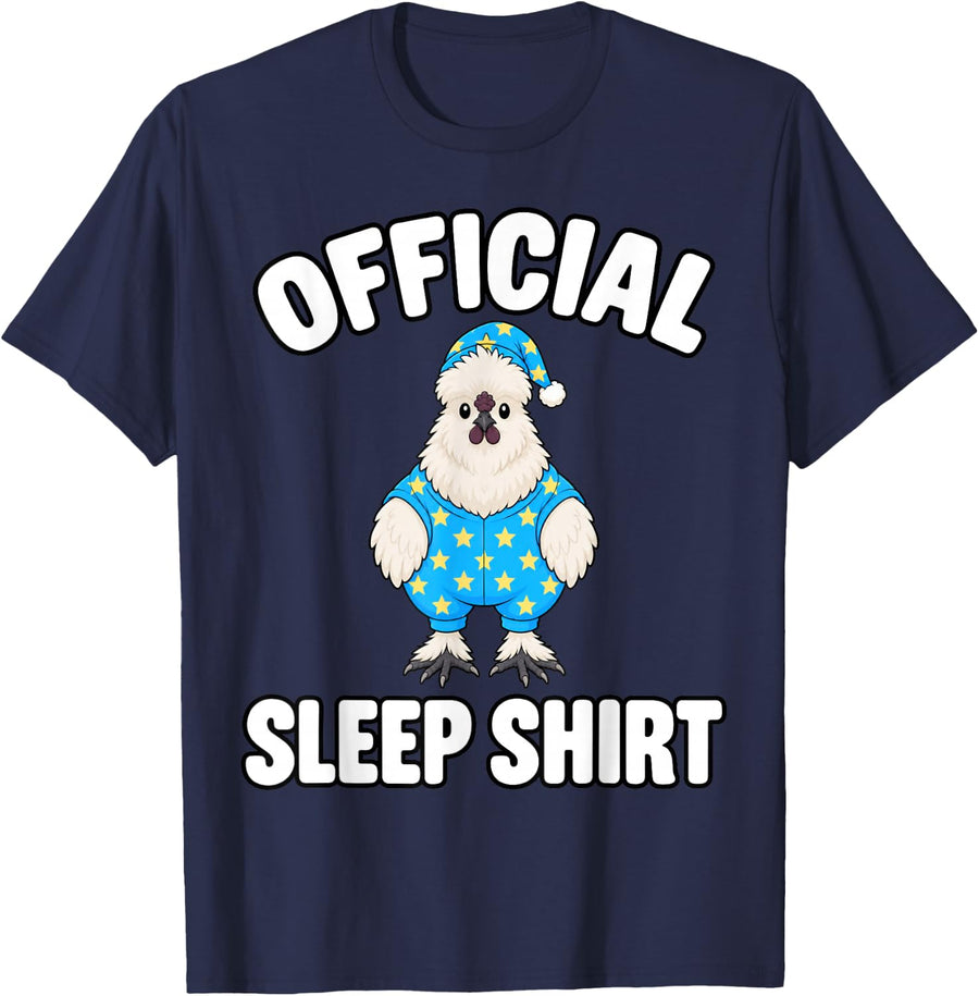 Silkie Chicken Sleeping in Pajamas Official Sleepshirt Cute T-Shirt - Navy Blue