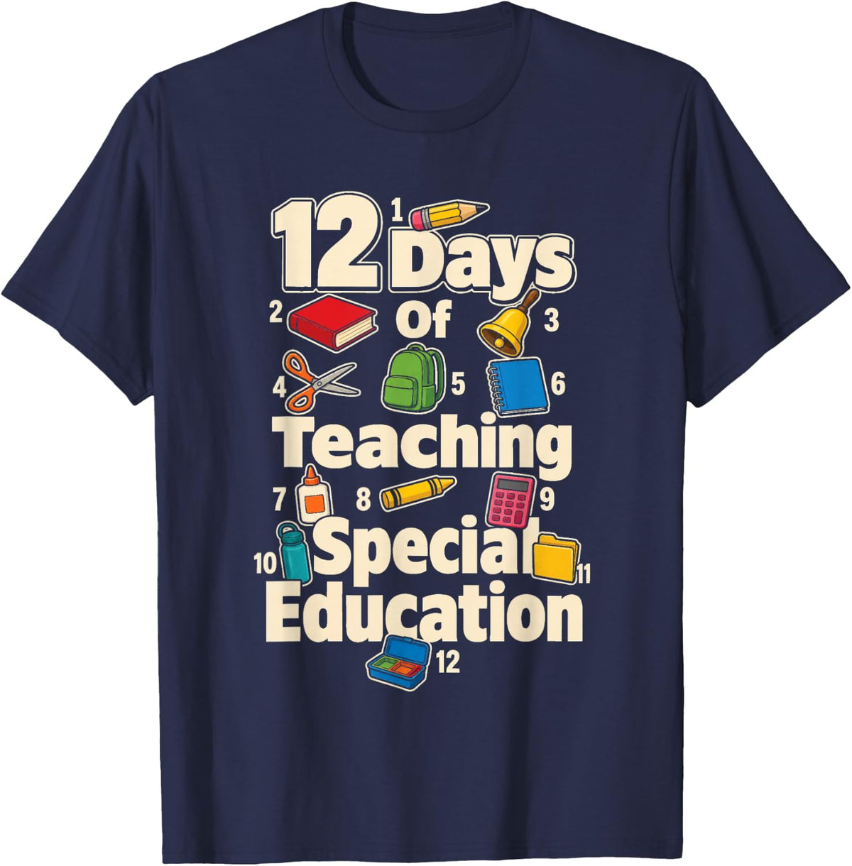 Special Education Teacher 12 Days of Teaching Christmas T-Shirt - Navy Blue