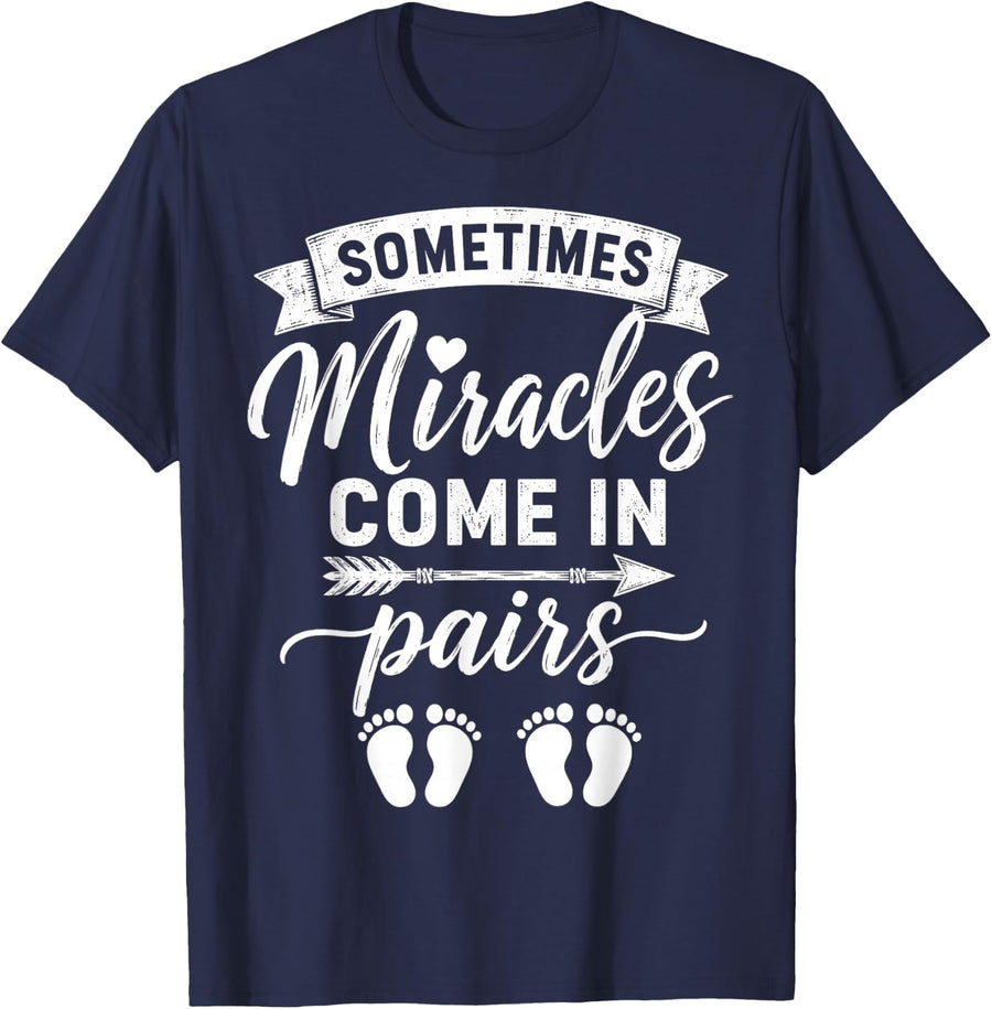 Sometimes Miracles Come in Pairs Twins Pregnancy Mom T-Shirt - Navy Blue