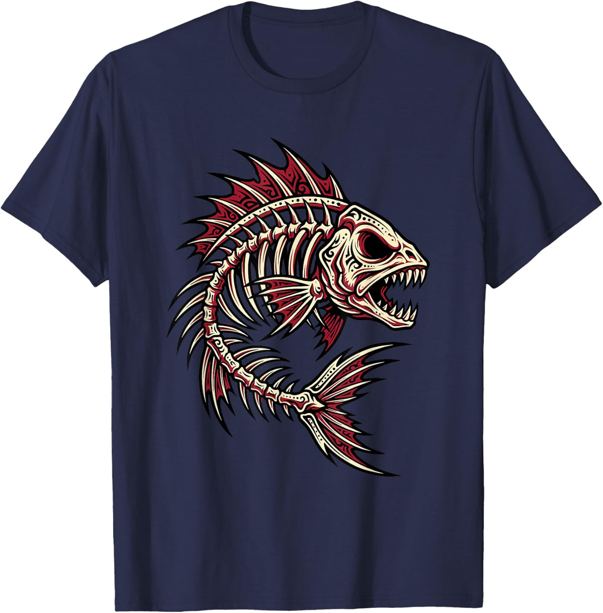 Skeleton Fish Bones Fishing Lover Fisherman Angler T-Shirt - Navy Blue