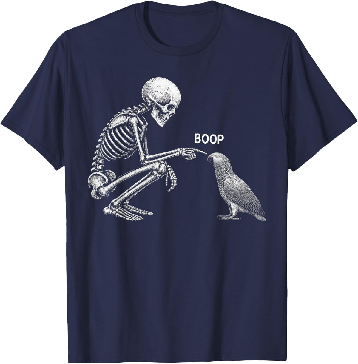Skeleton Boop African Grey Parrot Nose Vintage Halloween T-Shirt - Navy Blue