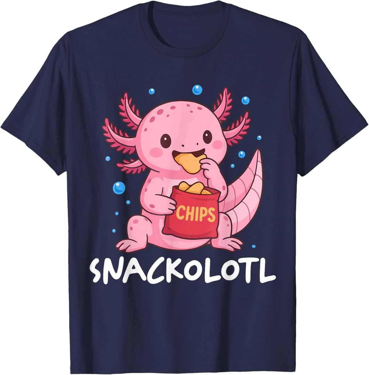 Snackolotl Axolotl Snack T-Shirt Tee for Kids Boys Girls Men Women - Navy Blue