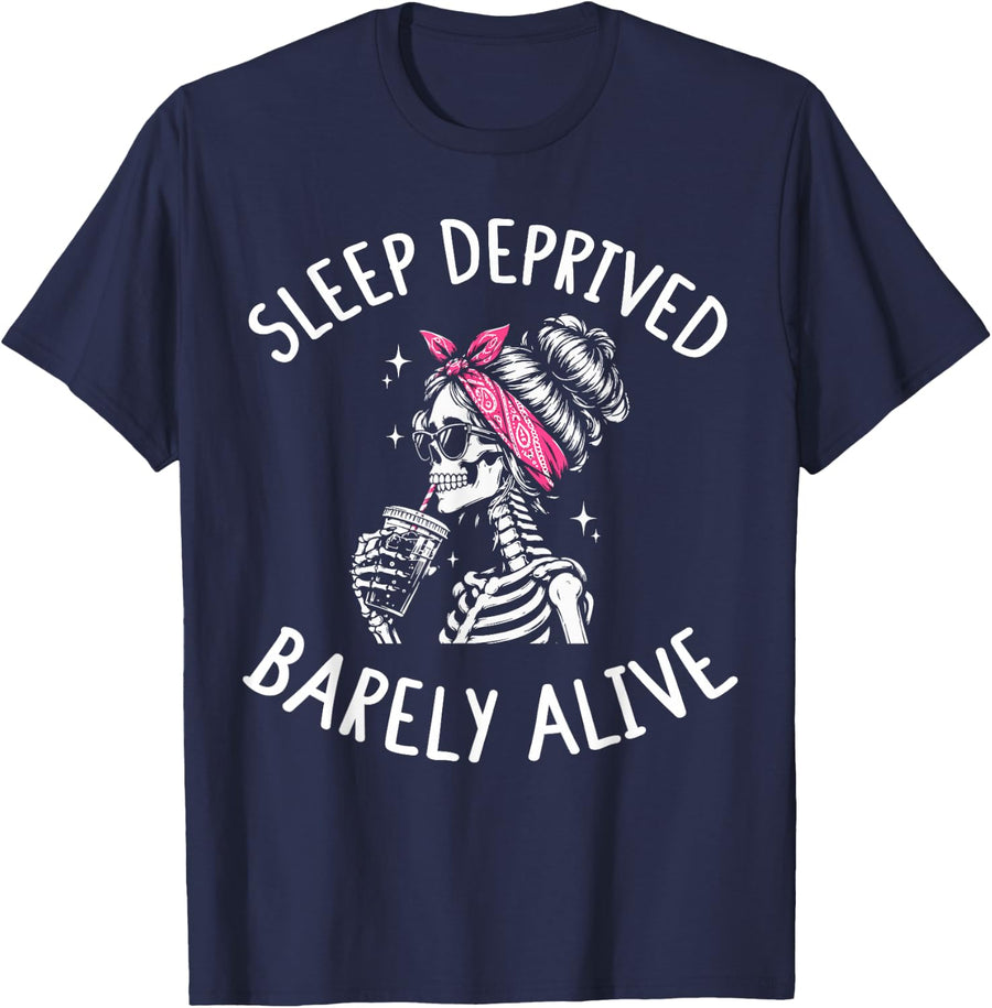 Sleep Deprived Barely Alive Twin Mom Twins Mother's Day T-Shirt - Navy Blue