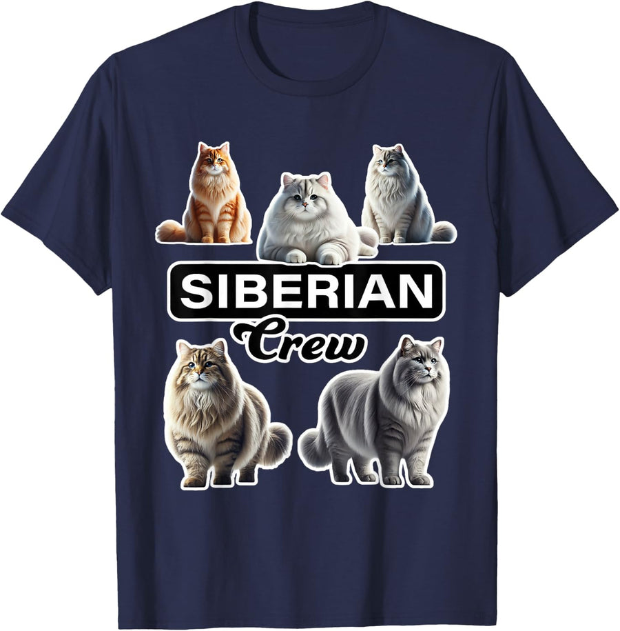 Siberian Cat Crew T-Shirt - Navy Blue