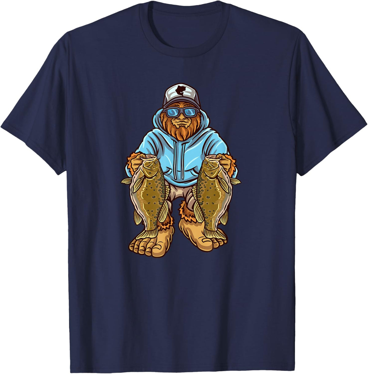 Smallmouth Bass Fishing Bigfoot Fisherman T-Shirt - Navy Blue