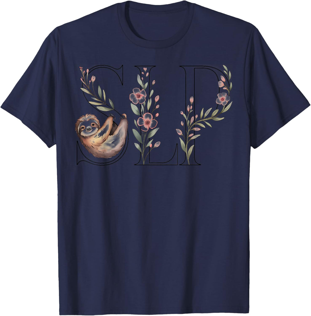 SLP Speech Therapy Sloth Lover Pathologist Therapist T-Shirt - Navy Blue