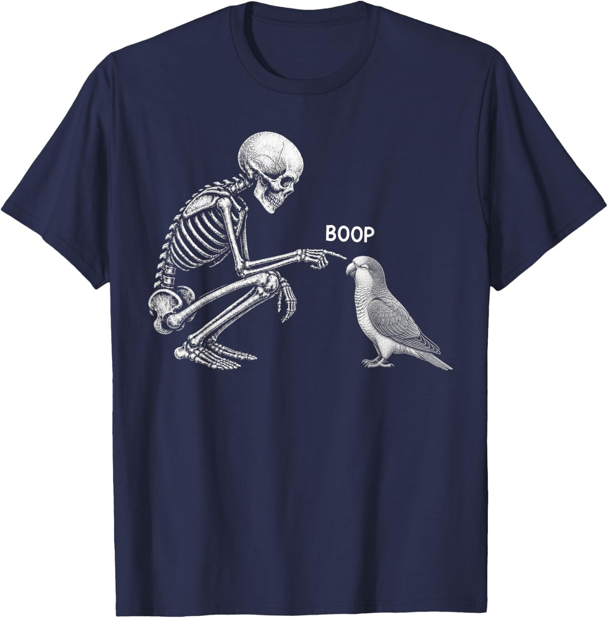 Skeleton Boop Quaker Parrot Nose Vintage Halloween Bird T-Shirt - Navy Blue