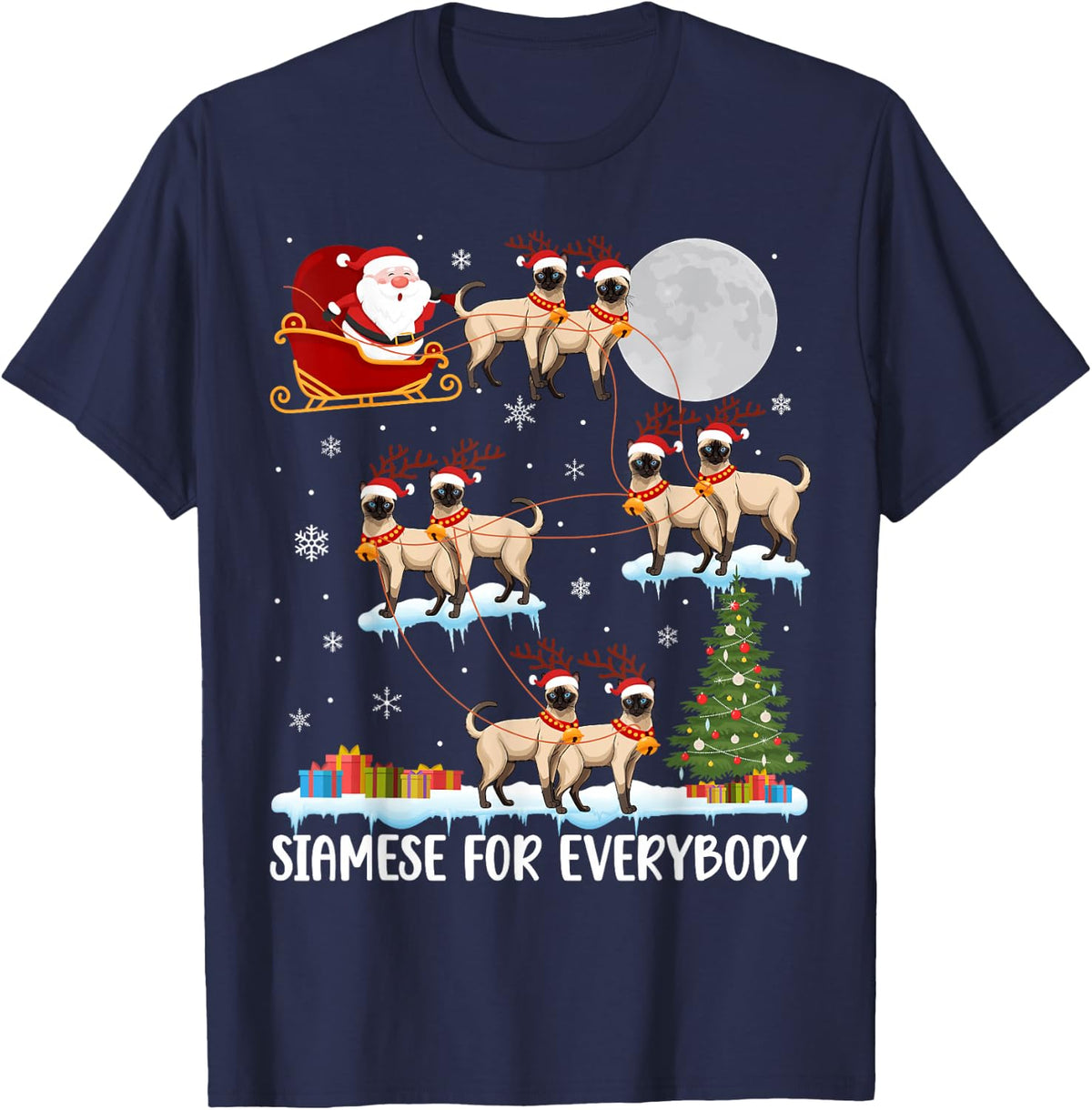 Siamese for Everybody Siamese Christmas Siamese Cat Xmas T-Shirt - Navy Blue