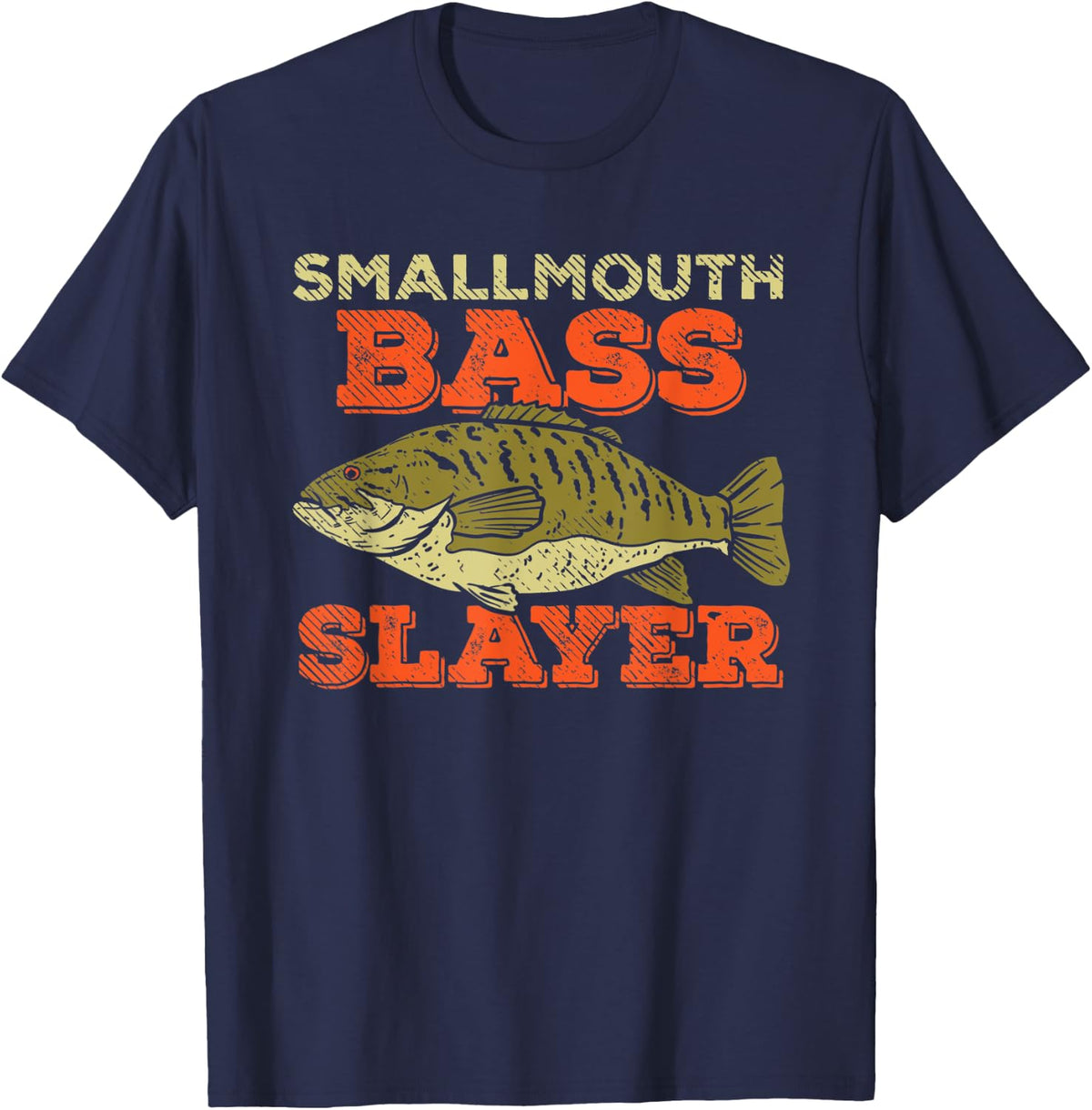 Smallmouth Bass Slayer Funny Fishing T-Shirt - Navy Blue