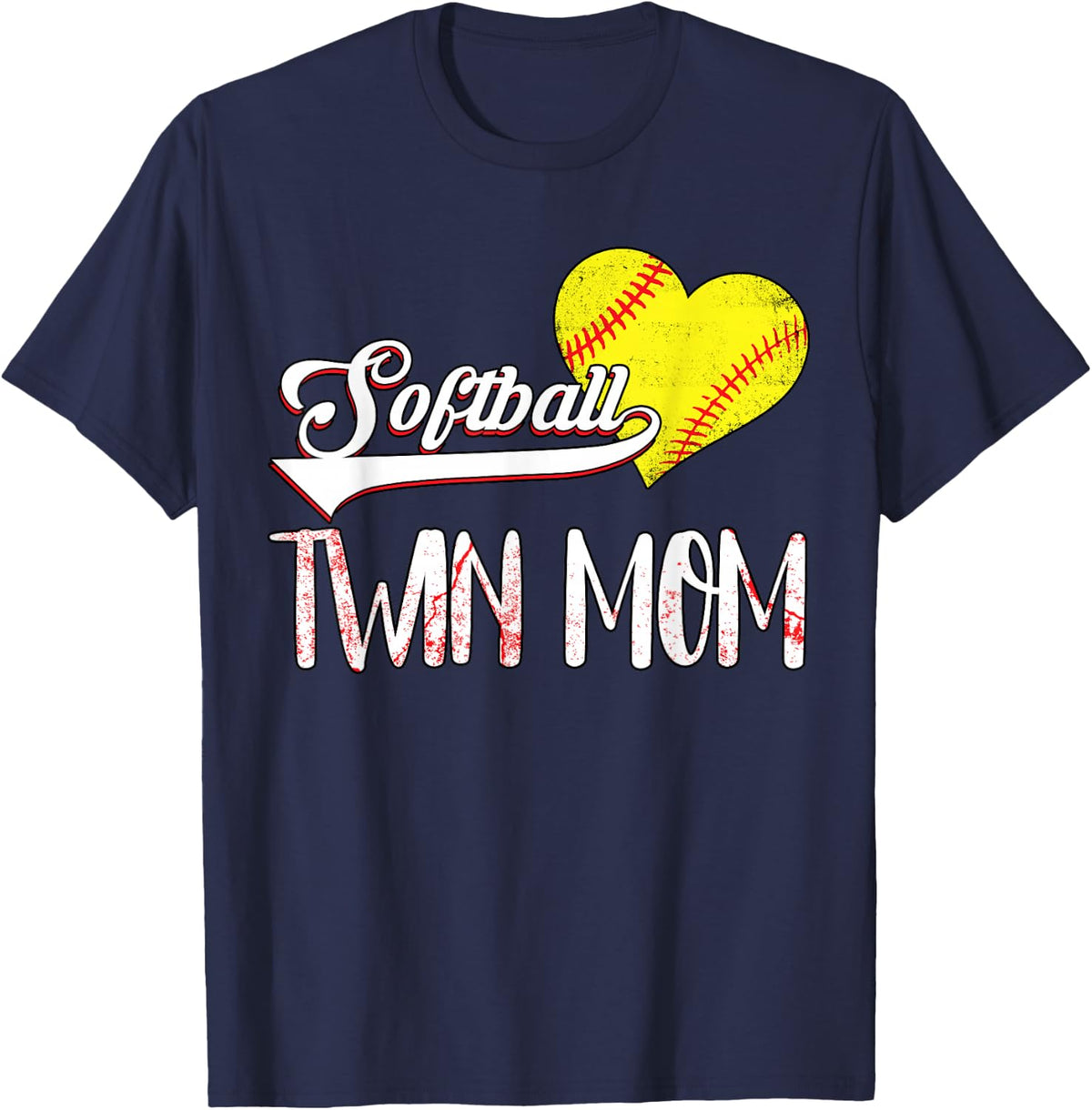 Softball Twin Mom Coach Heart Family Softball Player Xmas T-Shirt - Navy Blue