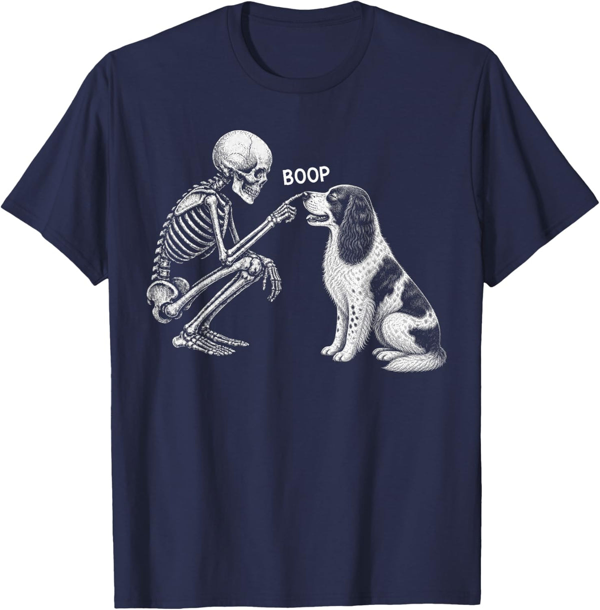 Skeleton Boop English Springer Spaniel Dog Nose Halloween T-Shirt - Navy Blue