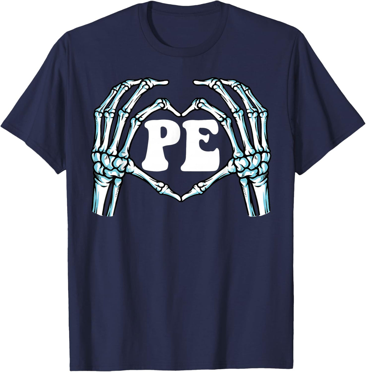 Skeleton Hand Heart PE Teacher Halloween Physical Education T-Shirt - Navy Blue