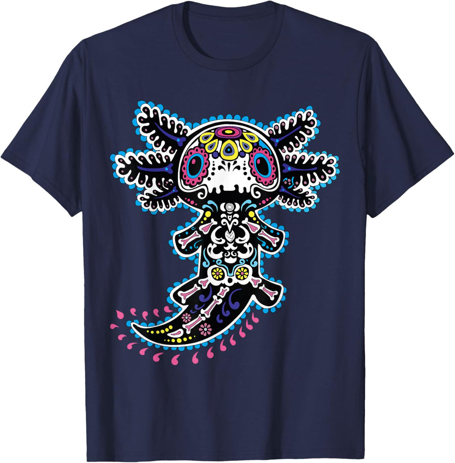 Skeleton Axolotl Sugar Skull Funny Axolotl axolotl skeleton T-Shirt - Navy Blue