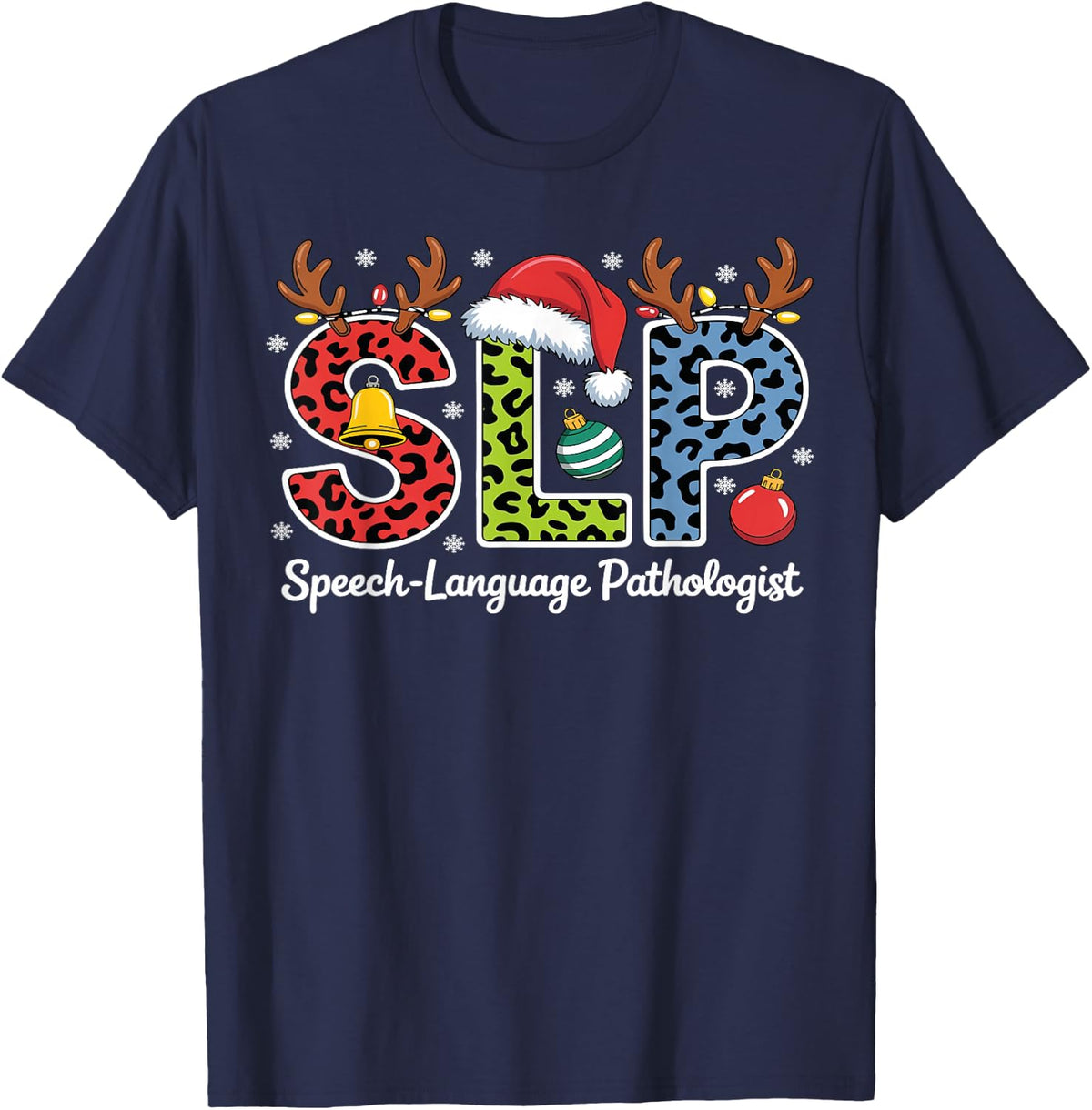SLP Funny Christmas Speech Language Pathologist Santa Xmas T-Shirt - Navy Blue