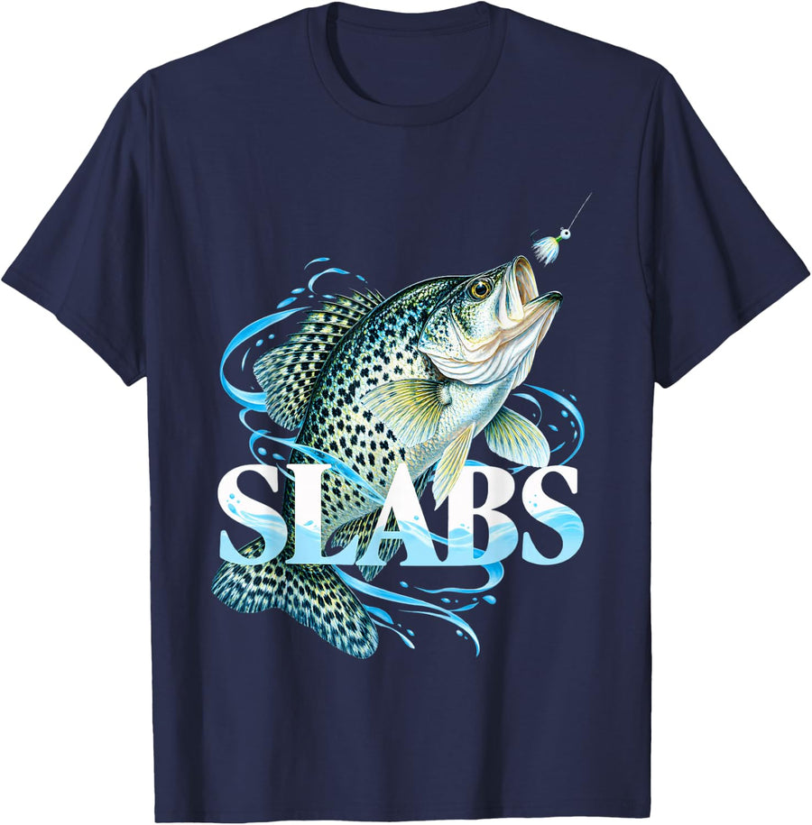 Slabs Crappie Fish T-Shirt - Navy Blue