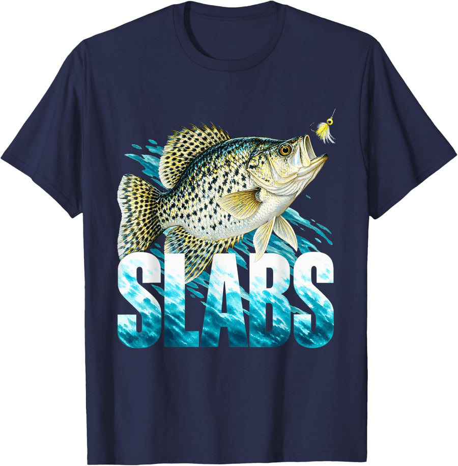 Slabs Crappie Fish and Lure T-Shirt - Navy Blue