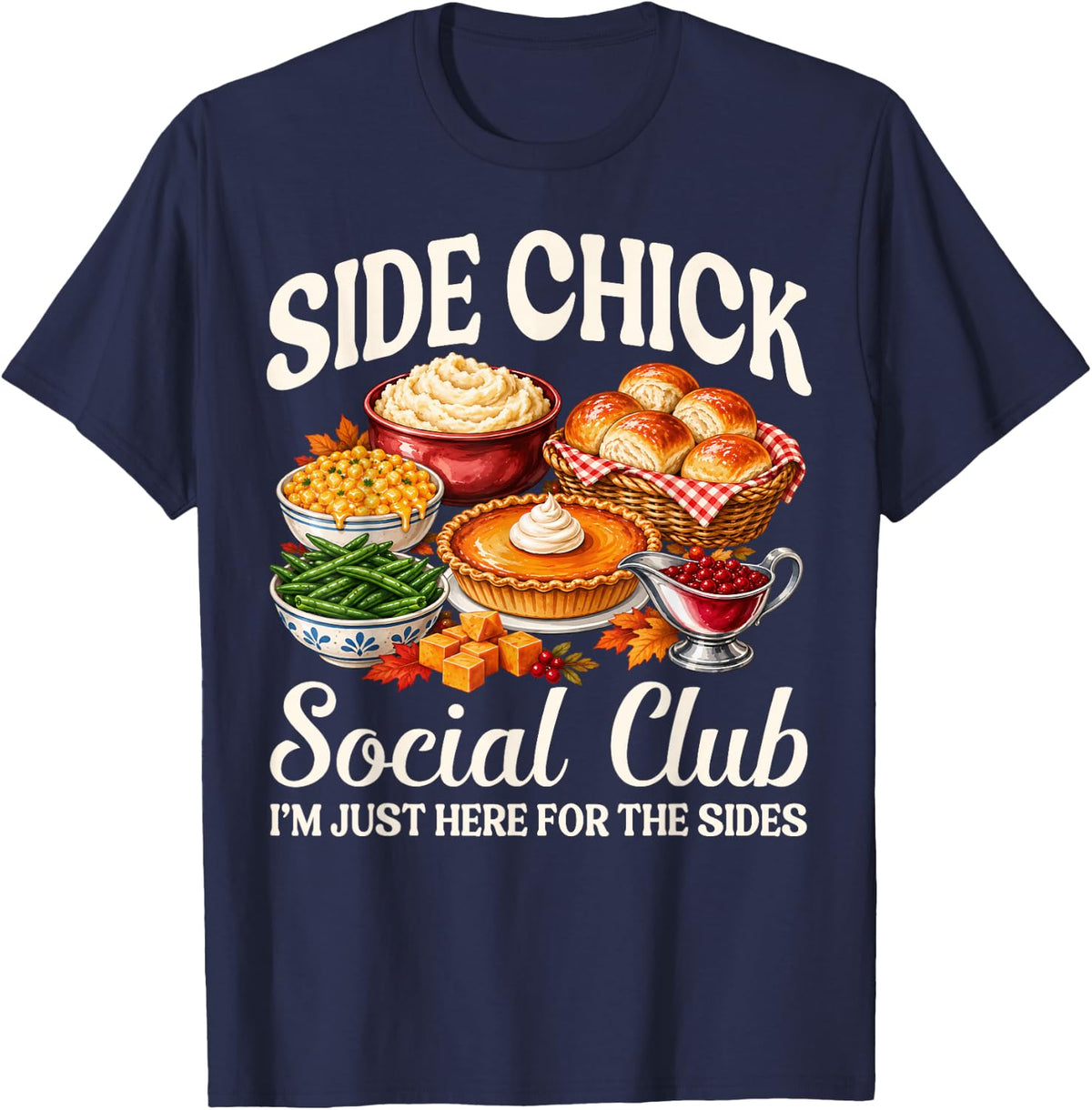 Side Chick Social Club Thanksgiving Side Dish Doodle Kids T-Shirt - Navy Blue