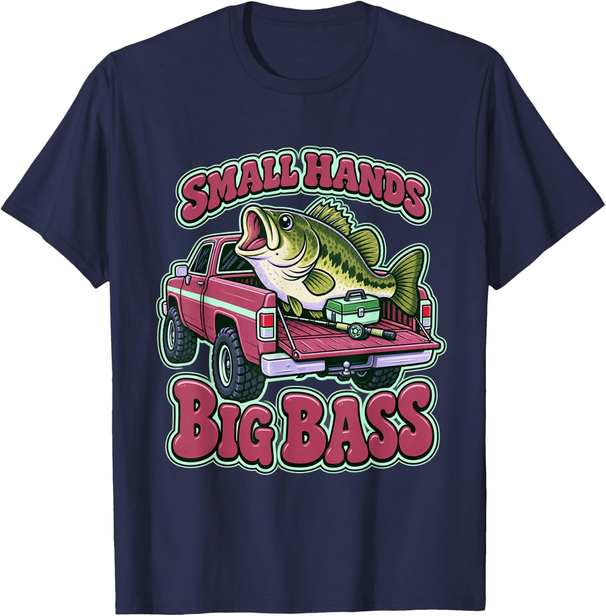 Small Hands Big Bass Kids Art T-Shirt - Navy Blue