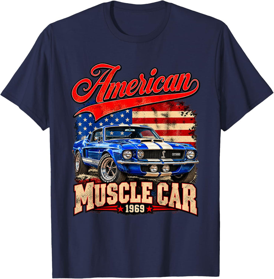 '69 American Muscle Car Men Women Adults Teens Kid Boy Girls T-Shirt - Navy Blue