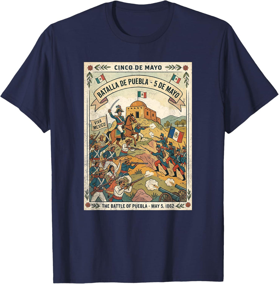 Cinco de Mayo Batalla de Puebla 1862 Mexico T-Shirt - Navy Blue