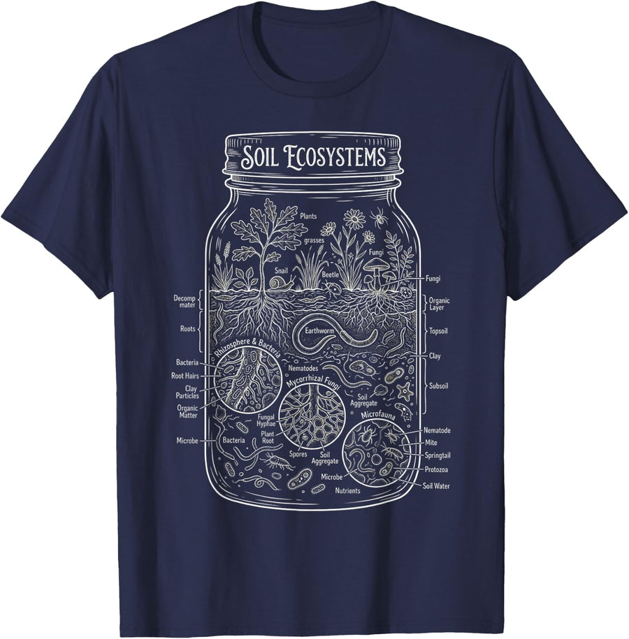 Soil Ecosystems Biology Science Microbes Jar T-Shirt - Navy Blue