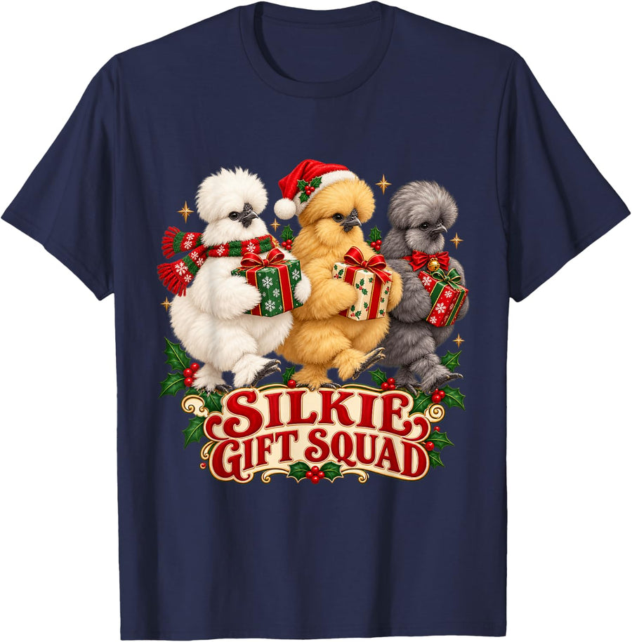 Silkie Squad Cute Christmas Chicken Lover Holiday Merry Xmas T-Shirt - Navy Blue