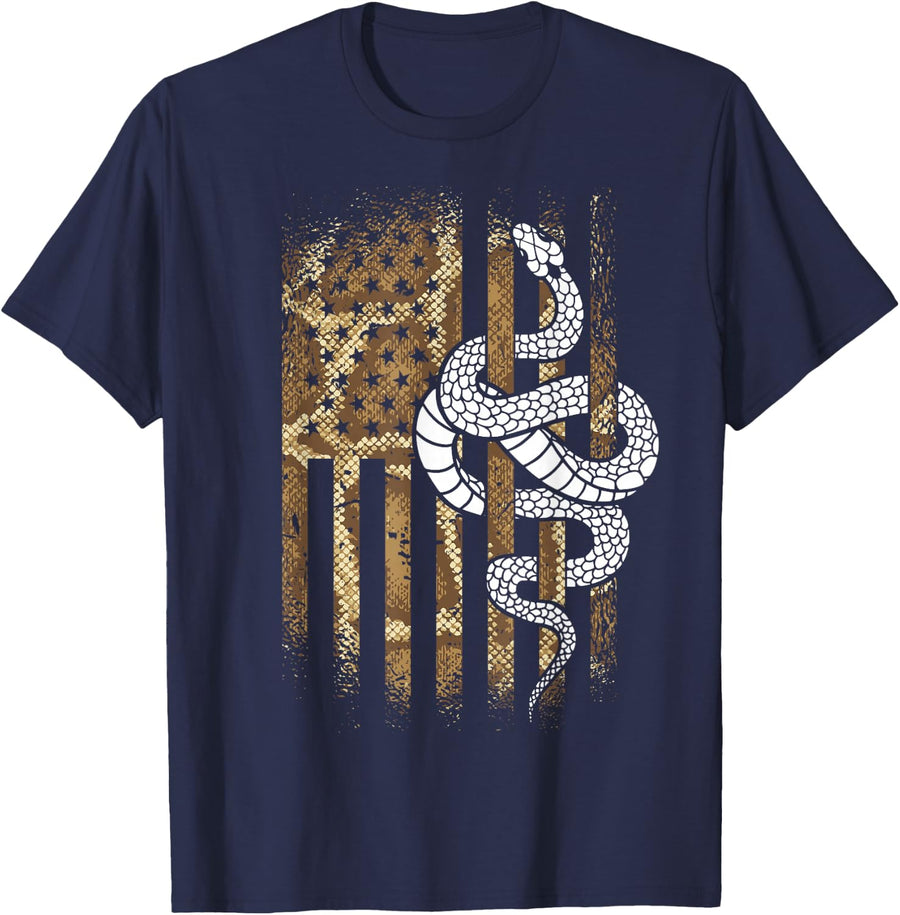 Snake Owner - American Flag Ball Python T-Shirt - Navy Blue