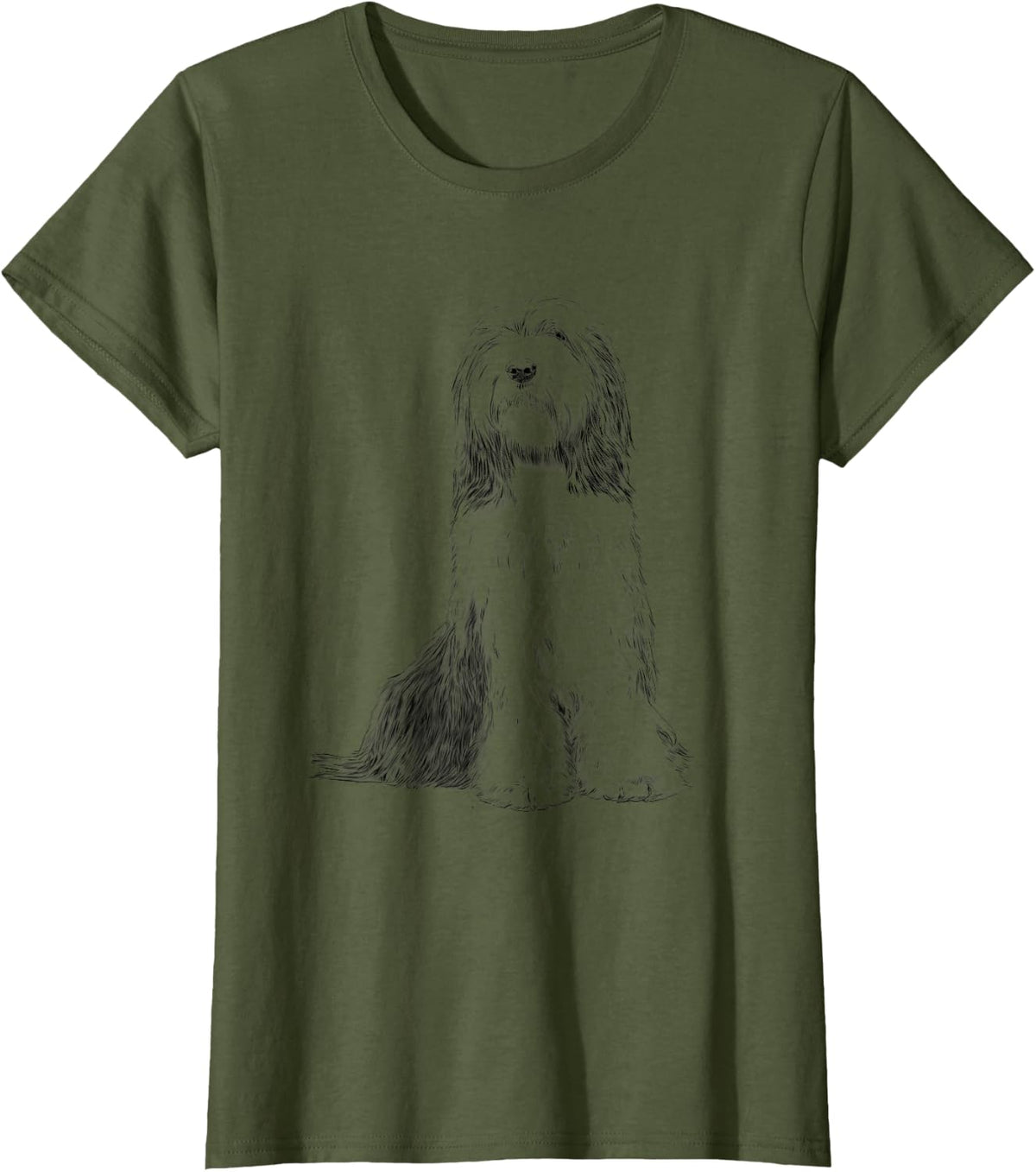 Sitting Dog Bearded Collie T-Shirt - Olive Green