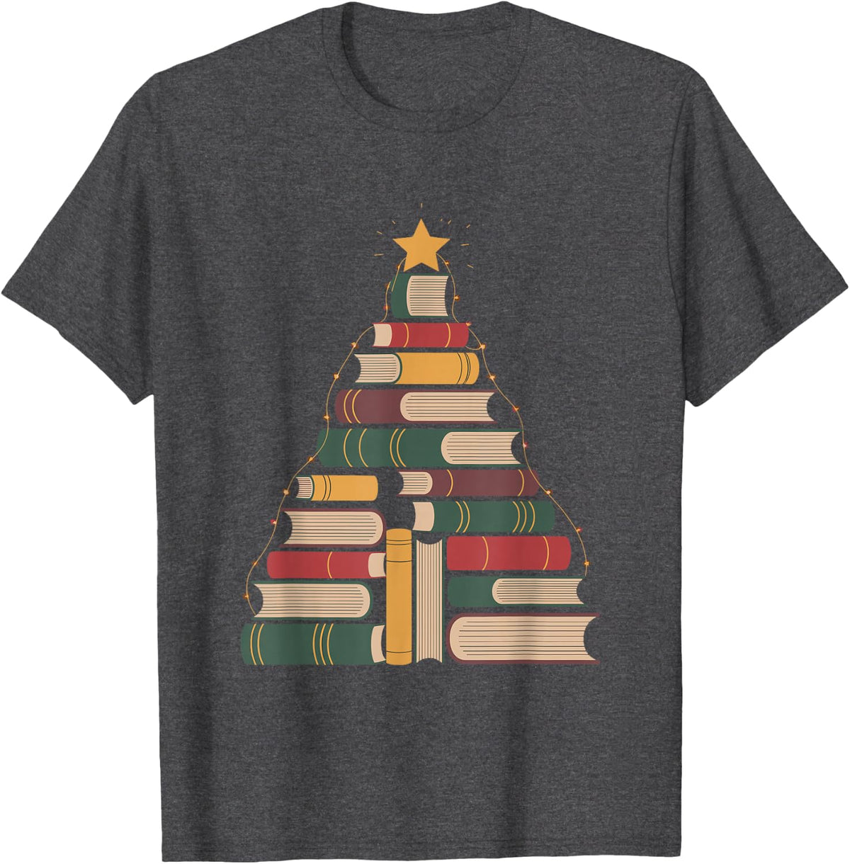 Snowy Book Tree Christmas for Readers and Librarians T-Shirt - Dark Heather Grey