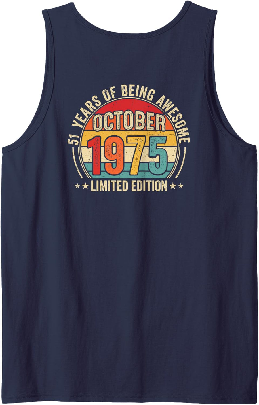 (Back) Awesome Since October 1975 Vintage Retro 51st Birthday Sleeveless Tank Top - Navy Blue