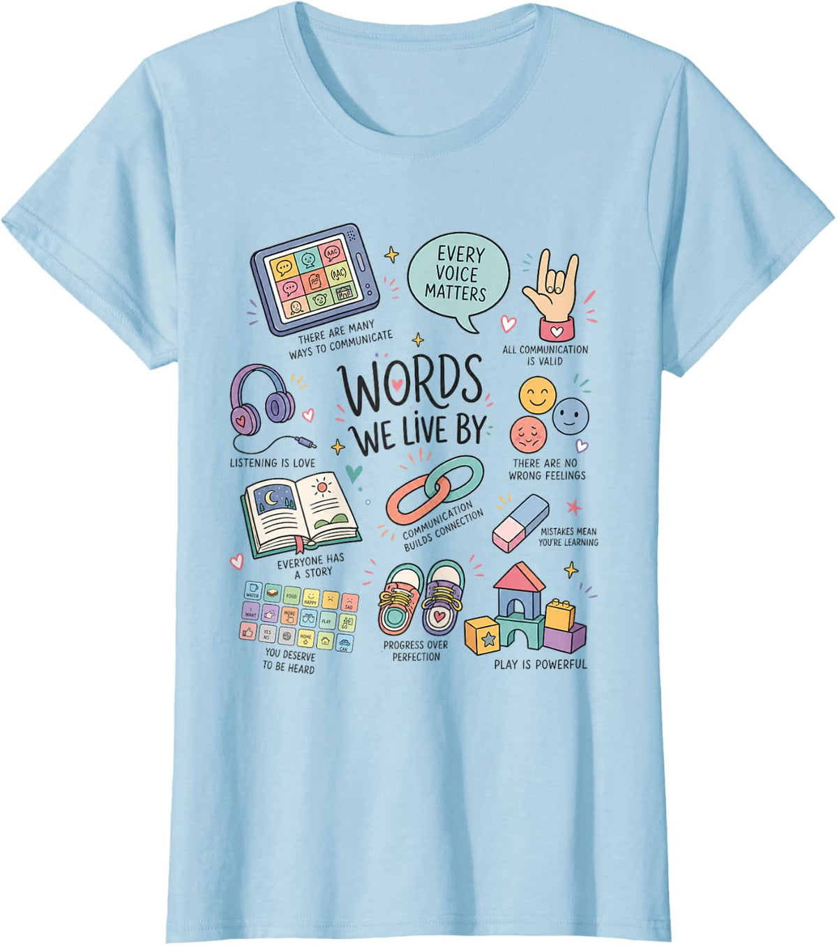 SLP AAC Speech Language Pathologist Every Voice Matters T-Shirt - Baby Blue