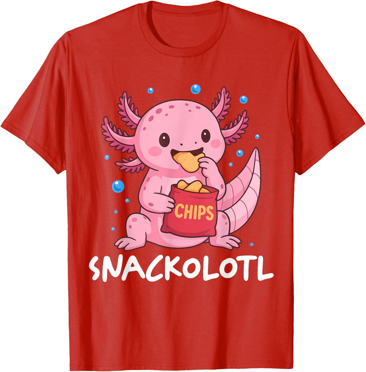 Snackolotl Axolotl Snack T-Shirt Tee for Kids Boys Girls Men Women - Red