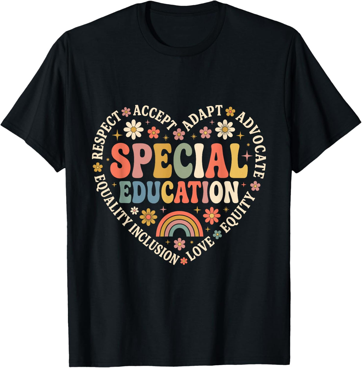 Special Education Inclusion Heart for Teachers T-Shirt - Black