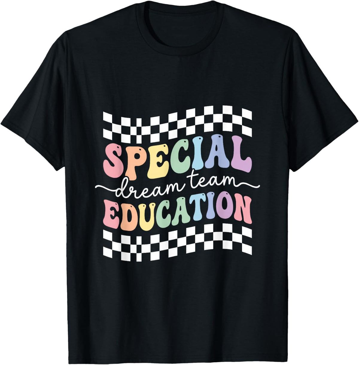 Special Education Dream Team SPED Teacher Retro Checkered T-Shirt - Black