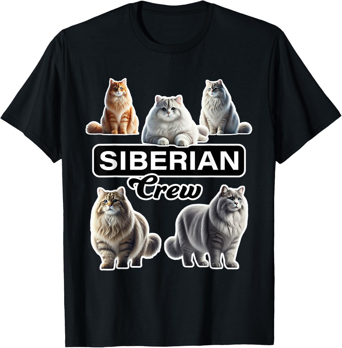 Siberian Cat Crew T-Shirt - Black