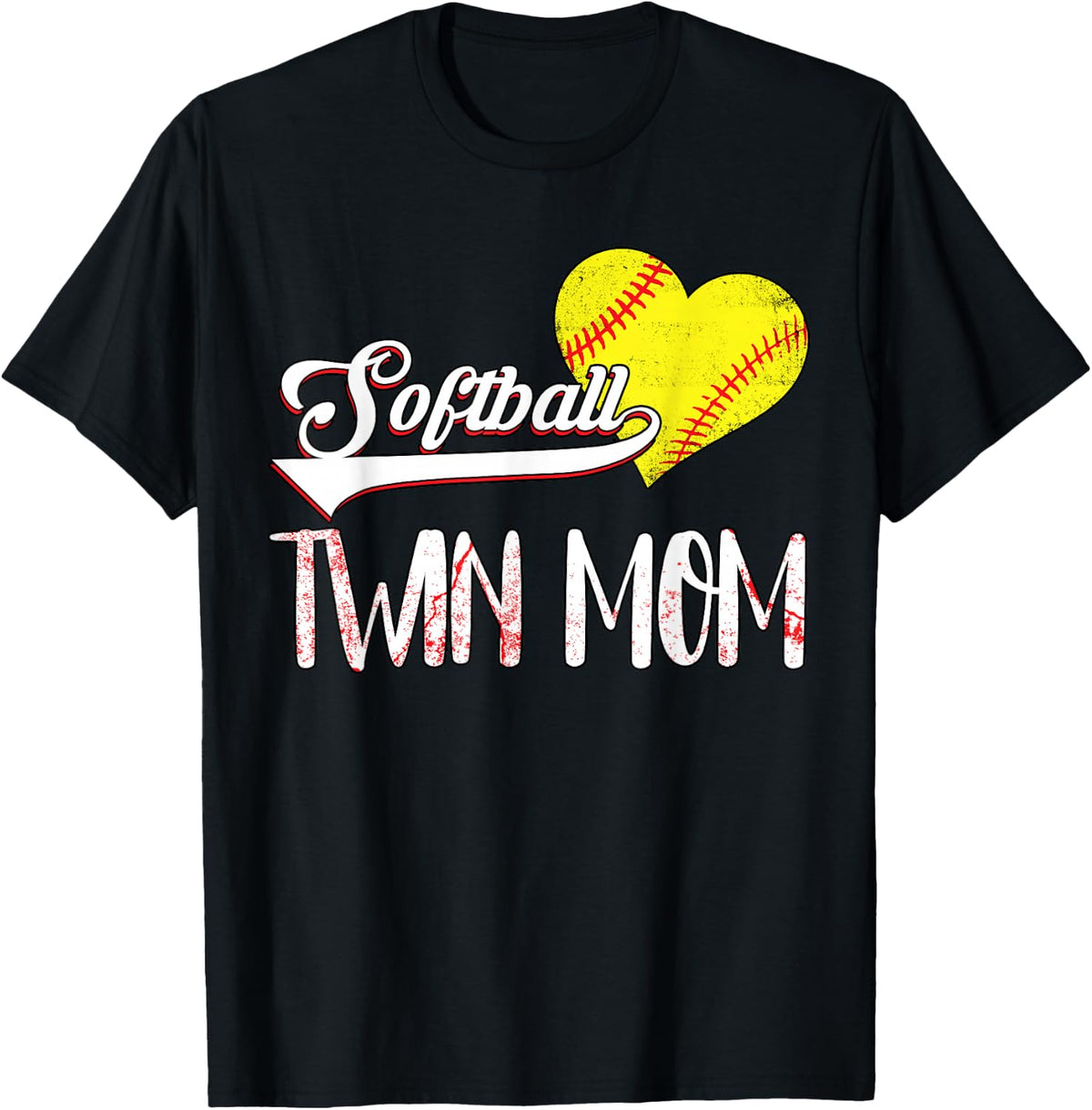 Softball Twin Mom Coach Heart Family Softball Player Xmas T-Shirt - Black