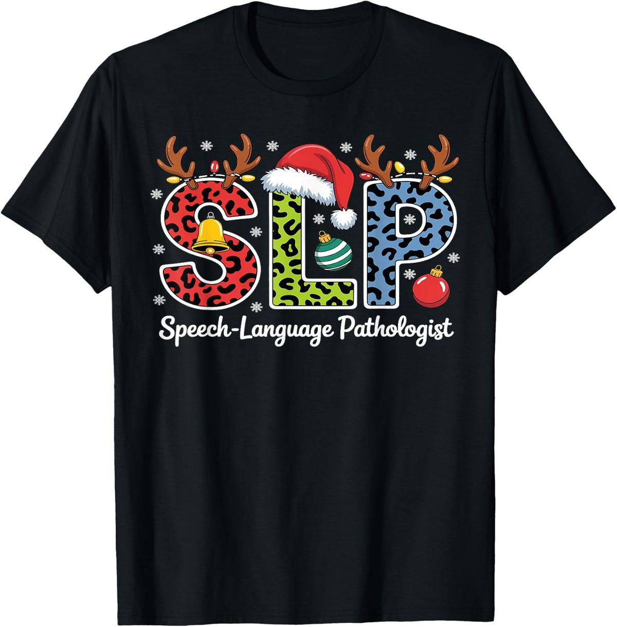 SLP Funny Christmas Speech Language Pathologist Santa Xmas T-Shirt - Black