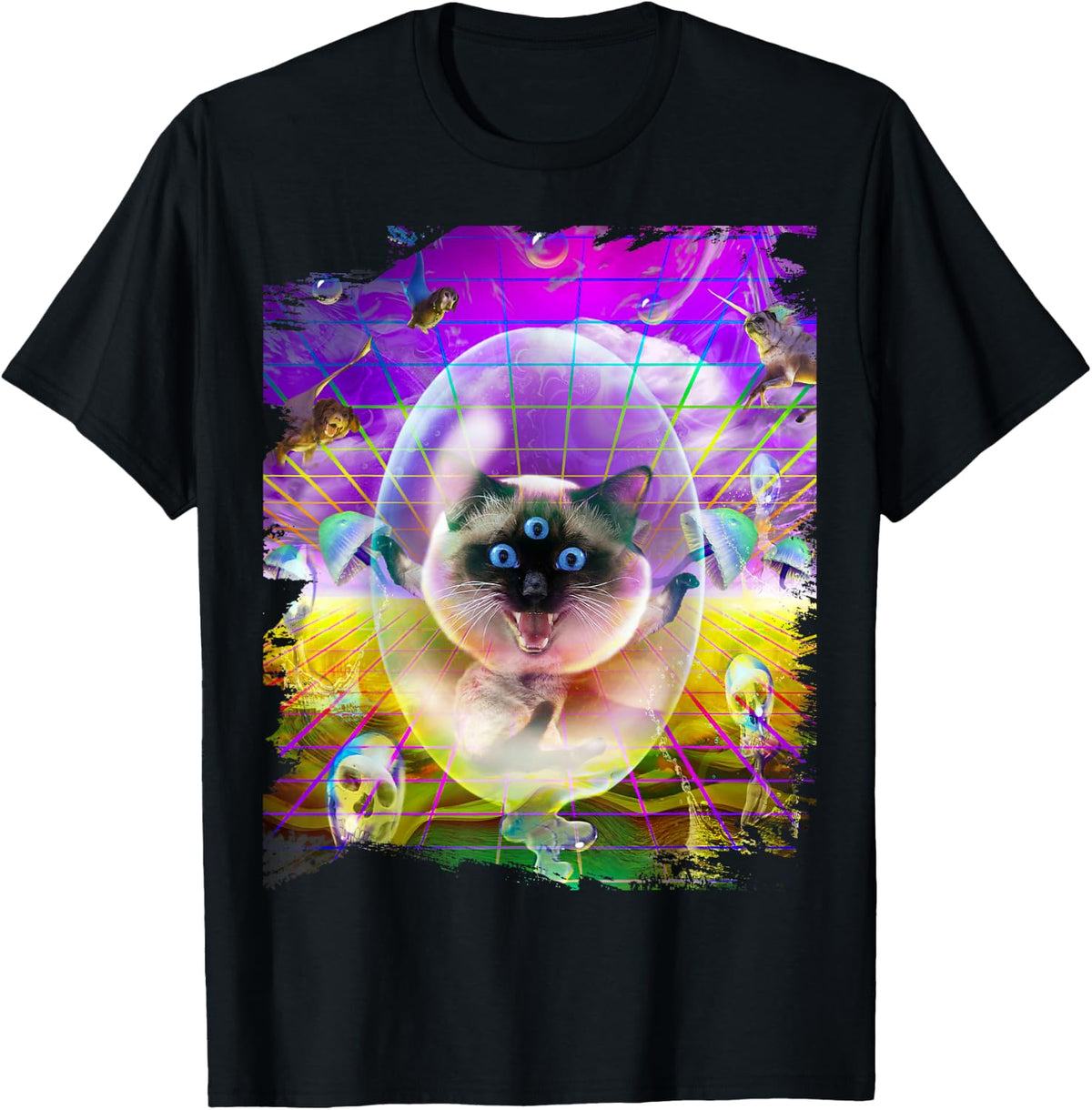 Siamese Cats Kitty Rave Trippy Psychedelic Funny T-Shirt for Men Women - Black
